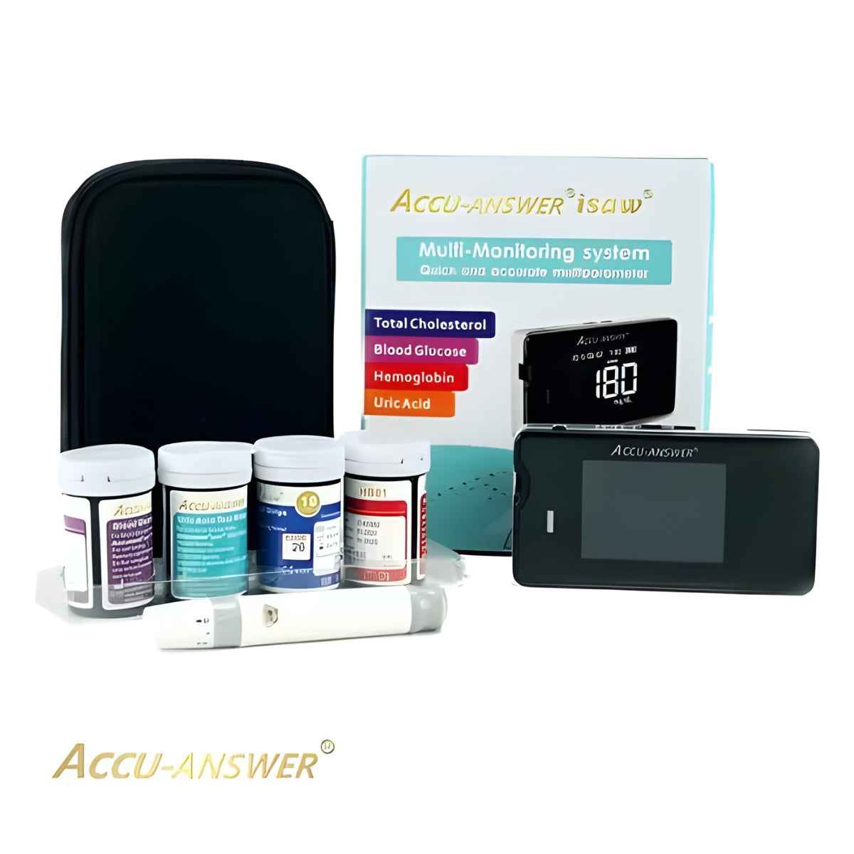 Medidor Digital 4 en 1 Accu-ANSWER®: Glucosa, Colesterol, Ácido Úrico y Hemoglobina